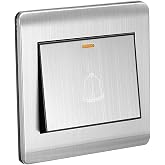 uxcell Doorbell Push Button Switch Wall Mounted Resettable Square Silver Tone AC 250V 16A Stainless Steel Panel 86mmx86mm