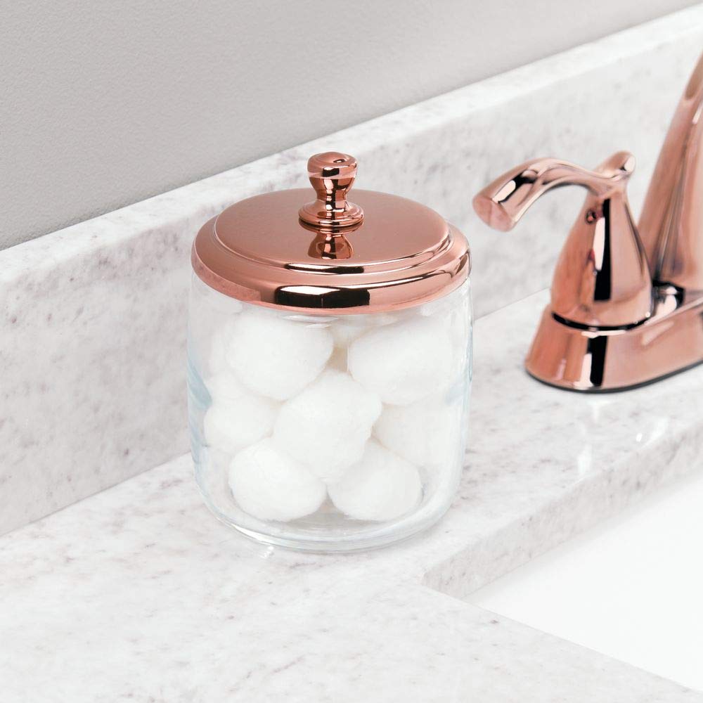 MDesign Set 2 Organizer Per Dischetti Struccanti E Cotton Fioc - Portaoggetti Bagno Trasparente Con Coperchio