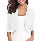 iClosam Womens 3/4 Sleeve Open Front Bolero Shrug Cropped Cardigans Knit Sweater Jacket