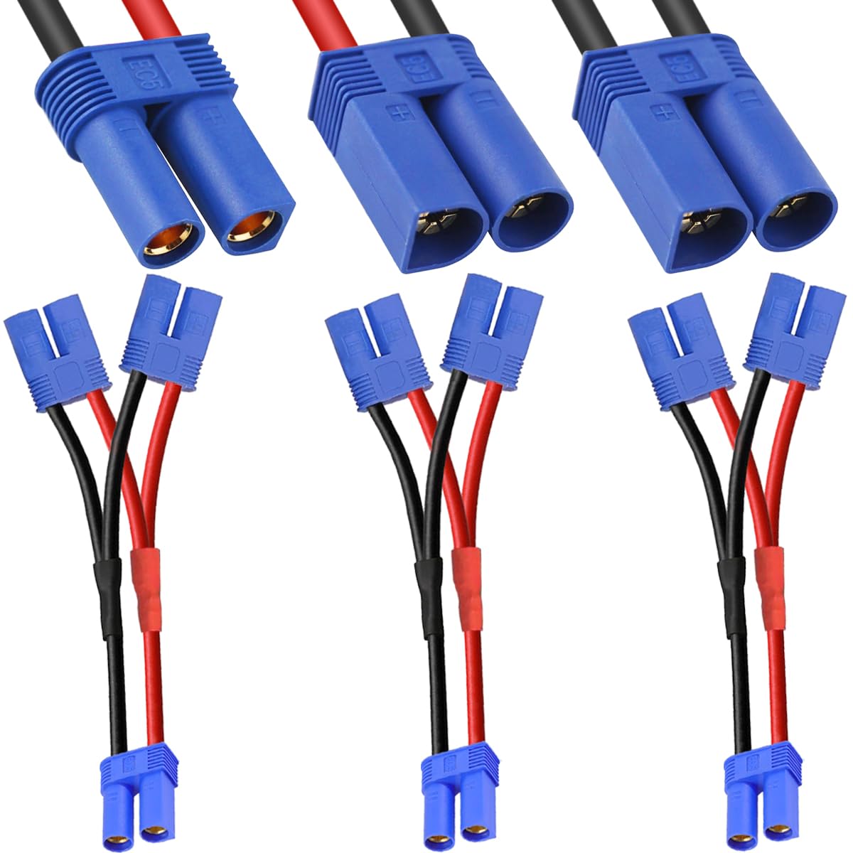 Xiatiaosann 3 Pcs EC5 Plug Parallel Connector Cable EC5 Parallel Battery Pack Cable 1 Female to 2 Male Plug Adapter, for RC Lipo Battery Plane FPV Quadcopter โ image 1