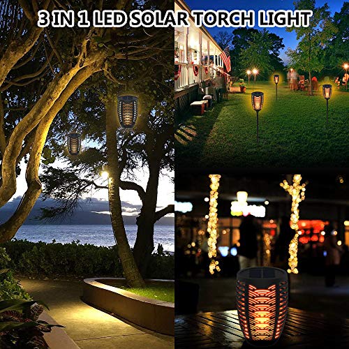 FOXLUX Solar Lights - Torch Lights & Table Lantern & Hanging Lights 3 in 1, Light Sensor Outdoor Lighting, Waterproof Flame Lights, Solar Powered & USB Charging Security Lights for Pathway (2 Pack)