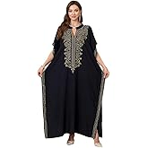 RanRui Women's Embroidered Kaftan Dresses Beach Blouse Cotton Gold Embroidery Holiday Robe Plus Size Caftans Kaftan Dress