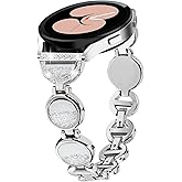 Bling Band for Michael Kors Access Gen 4 MKGO/MKGO Gen 5E 43mm for Women Dressy Metal Stainless Steel Slim Strap Crystal Rhinestone Watch Bands Bracelet with Diamond Wristband Accessories (Silver)