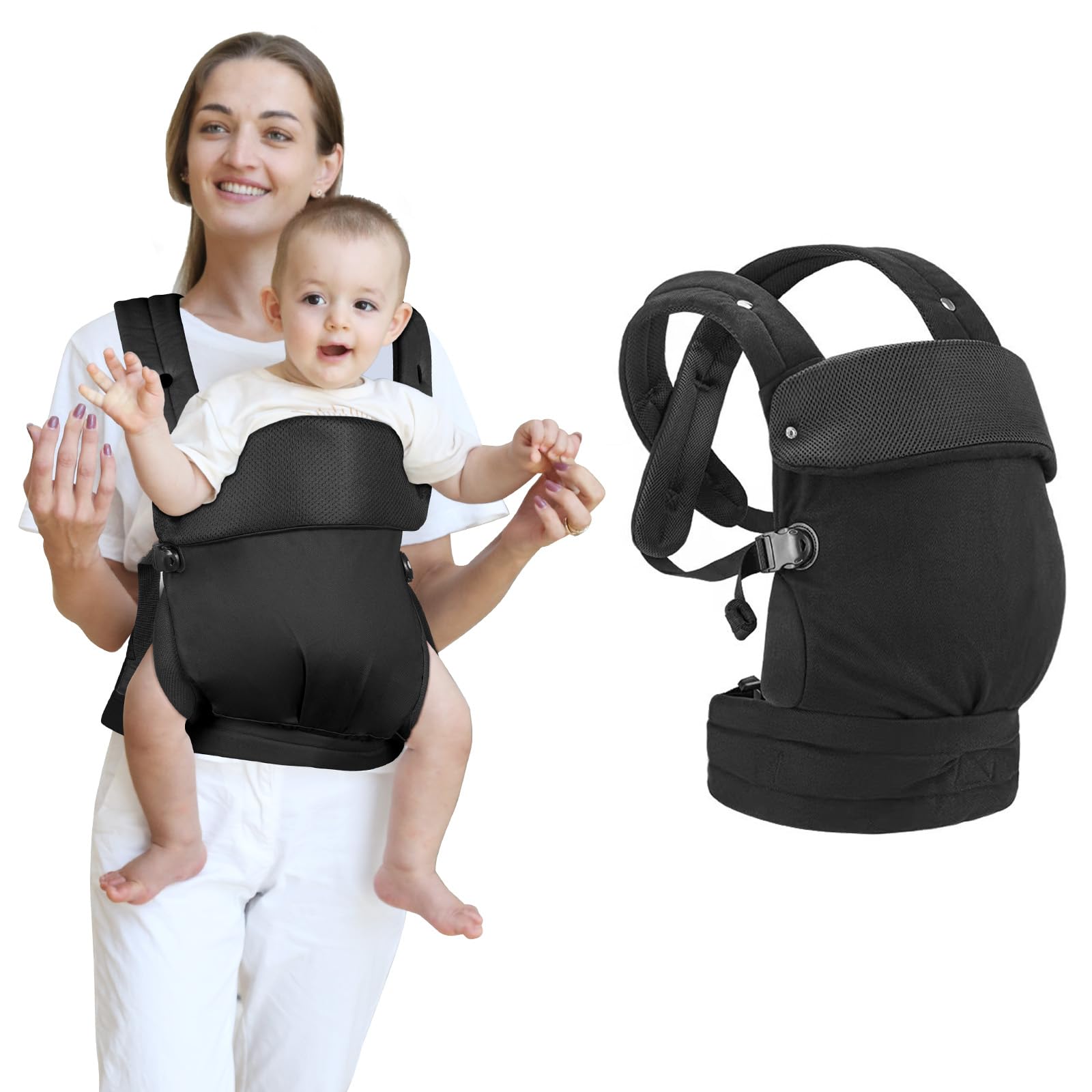 Aolso Baby Carrier, 4-in-1 Baby Carrier Newborn to Toddler, Baby Sling Carrier, Breathable Zipper & Belt, Front and Back Adjustable Baby Sling Carrier for Toddlers (Black)