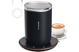 2 in 1 Self Stirring Coffee Mug with Constant Temperature Cup Warmer 10W Thermal Insulated Stainless Steel Button Base and Co