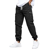 Ntrlv Men's Cargo Jogger Pants Elastic Waist Drawstring Tapered Casual Pants with Multi Pockets