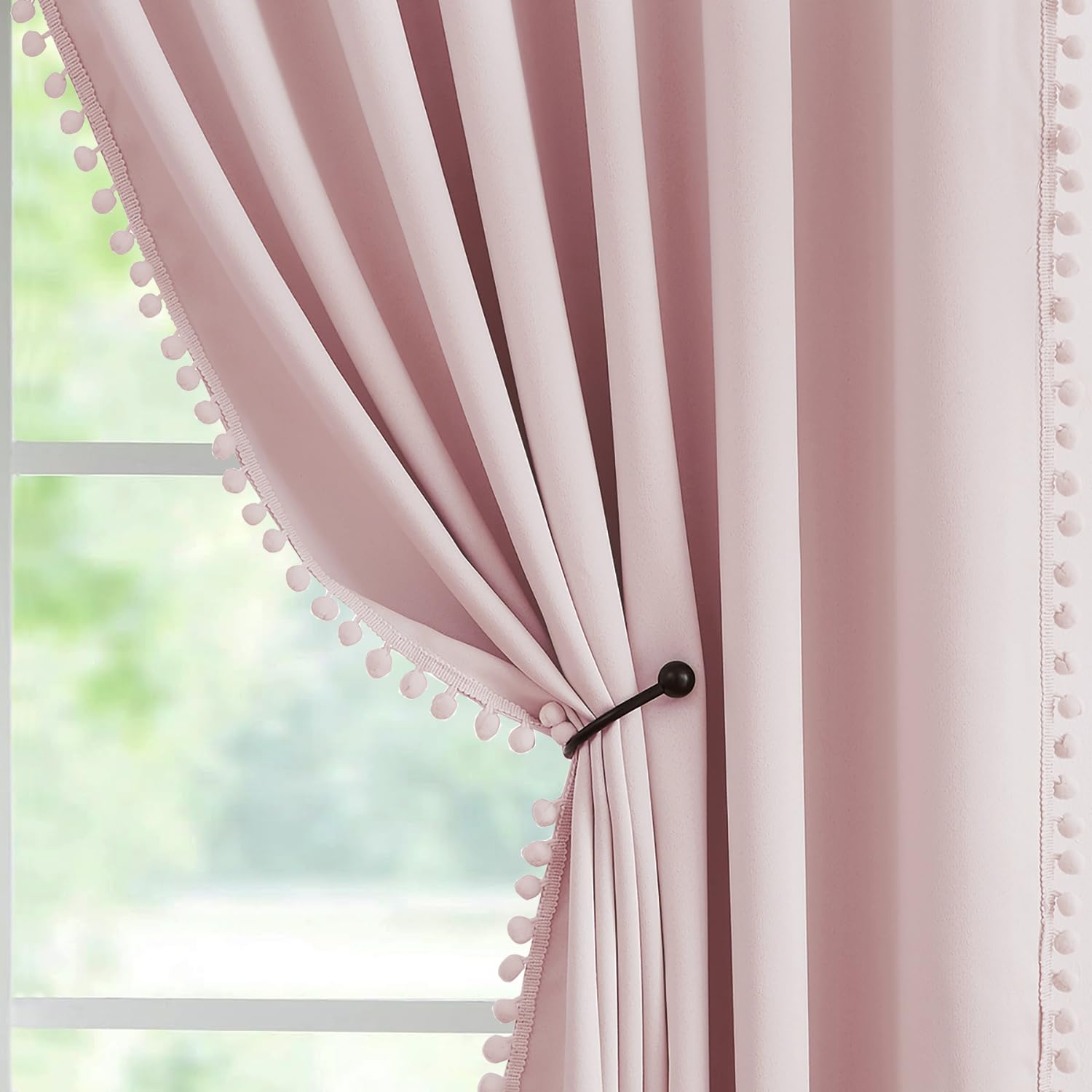 Abstractex Pom Pom Pink Blackout Curtains for Living Room Girls Room Eyelet Ring Top 54 inch Long Thermal Insulated Drapes for Bedroom Room Darkening Curtain Panels for Nursery 54" W 2 Panels — image 1