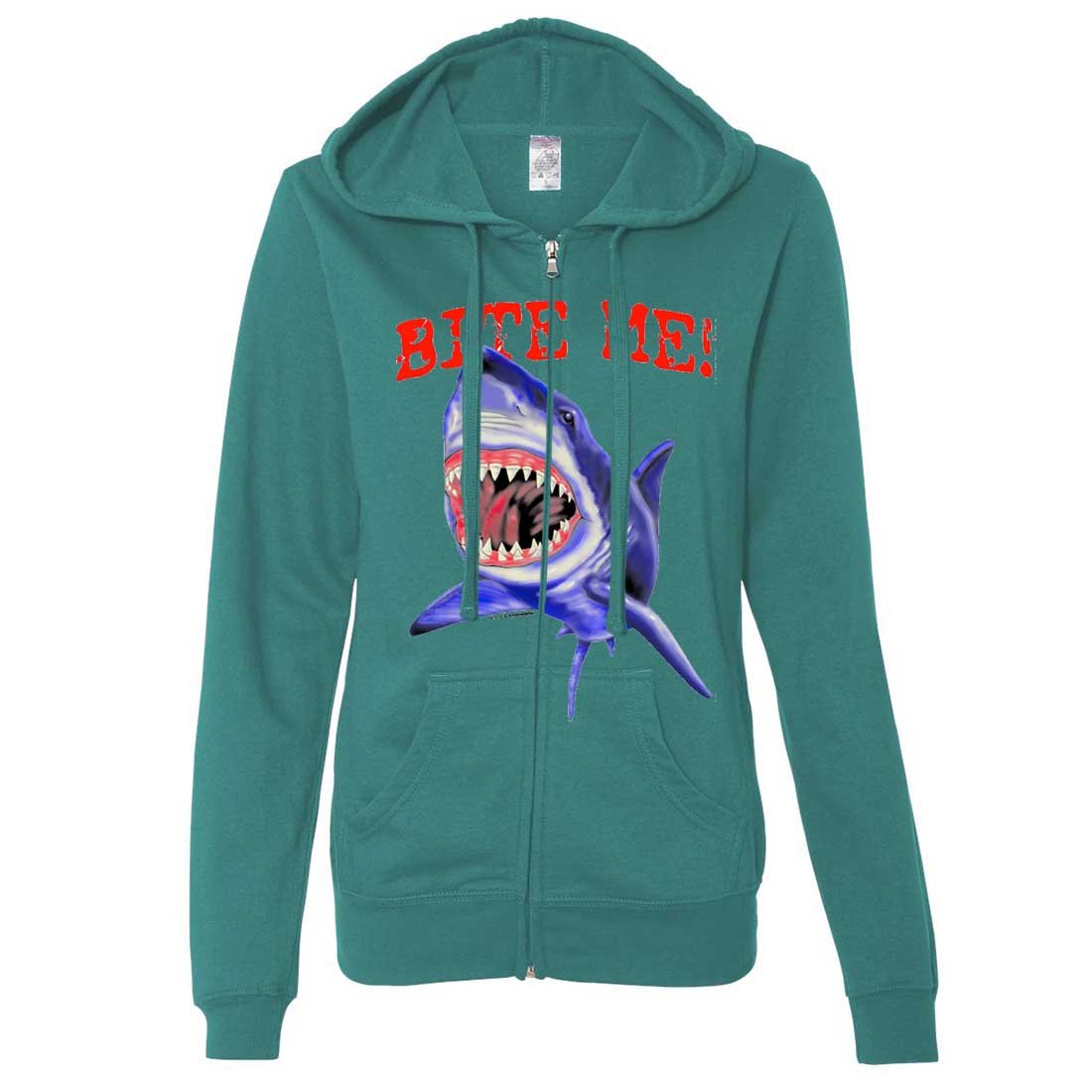 Bite Me Great White Shark Ladies Zip-Up Hoodie