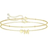 DEARMAY Dainty Initial Heart 14K Gold Plated Bracelets for Women Trendy, Letter Charm Bracelet Jewelry Cute Simple Fashion Chain Gift