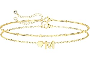 DEARMAY Dainty Initial Heart 14K Gold Plated Bracelets for Women Trendy, Letter Charm Bracelet Jewelry Cute Simple Fashion Chain Gift