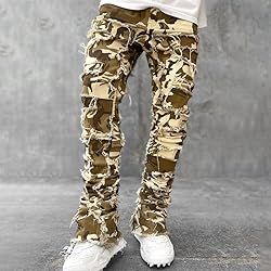 Kodaruber Mens Stacked Jeans Slim Fit Ripped Skinny