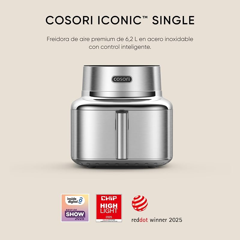Iconic Single Freidora de Aire Inteligente 6,2L, Acero Inoxidable