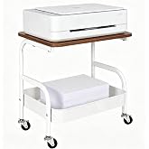Hijelyn Under Desk Printer Stand with Storage 2 Tier Rolling Printer Cart with Wheels, Mobile Short Under Shelf Storage Small Rolling Table Cart for Home Office, White