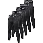 LANDUNSI 5 Pack Men's Compression Pants Camouflage Athletic Workout Leggings Running Tights Basketball Sports Baselayer