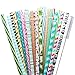 Benvo 25 Pcs Reusable Straws with Cleaning Brush Unbreakable Drinking Straws 9 Inch Long Hard Plastic Safe Straws for Yeti RTIC Mason Jar Tumbler Tervis Starbucks Colorful Pattern Design