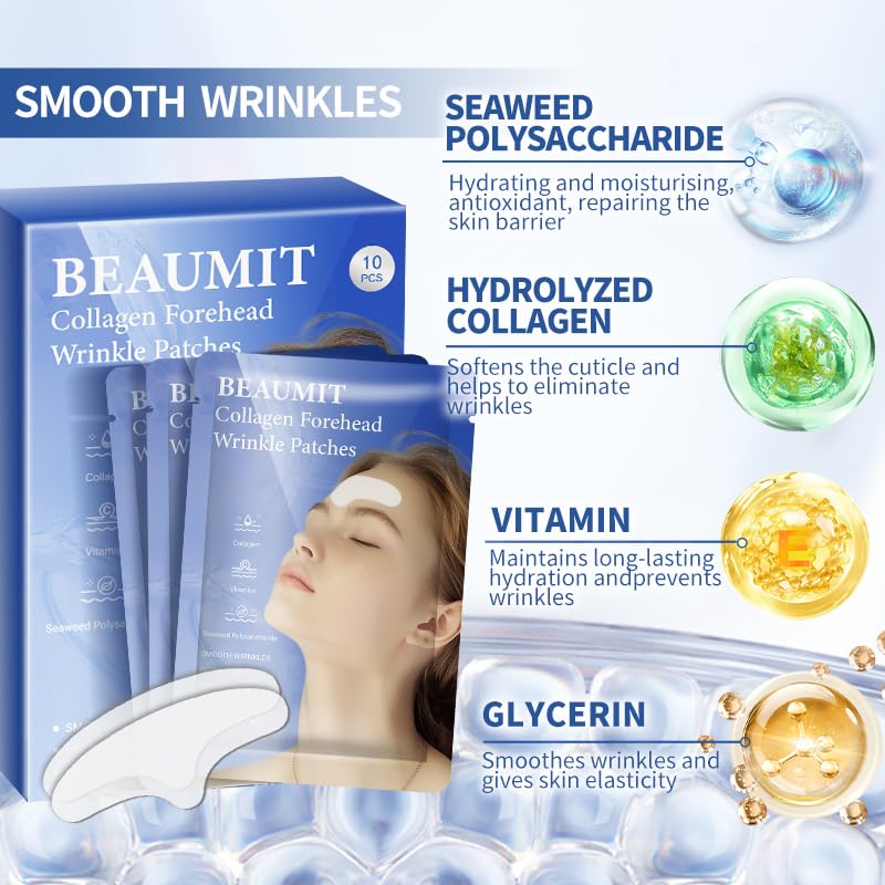 Medimama Collagen Forehead Wrinkle Patches, Anti-Wrinkle Collagen Patches with Seaweed Polysaccharide & Glycerin, Deep Hydration & Firming (1 Count (Pack of 10))