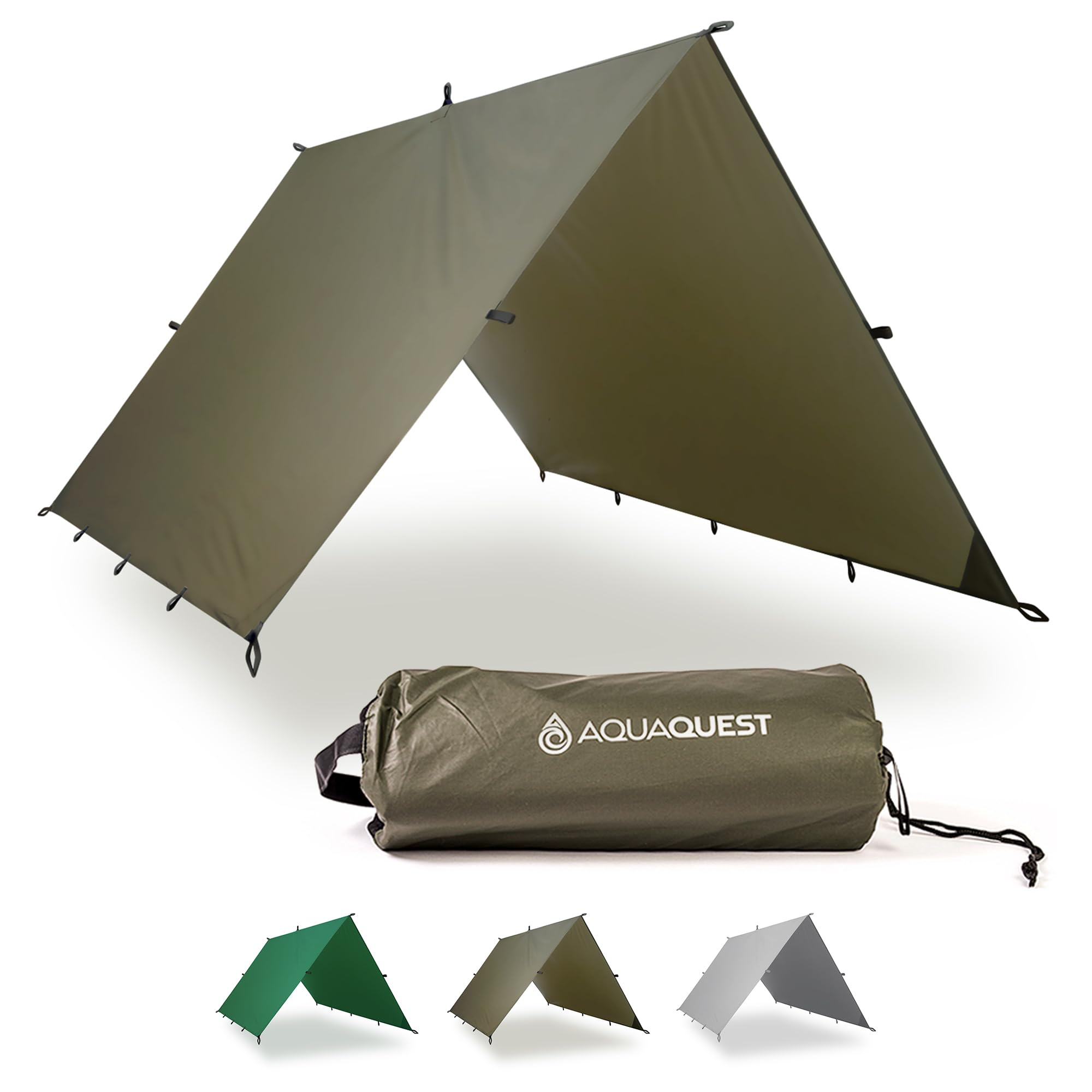 Aqua Quest Guide Tarp - 100% Waterproof Ultralight RipStop SilNylon Backpacking Rain Fly -(Olive Drab, 3 x 3)