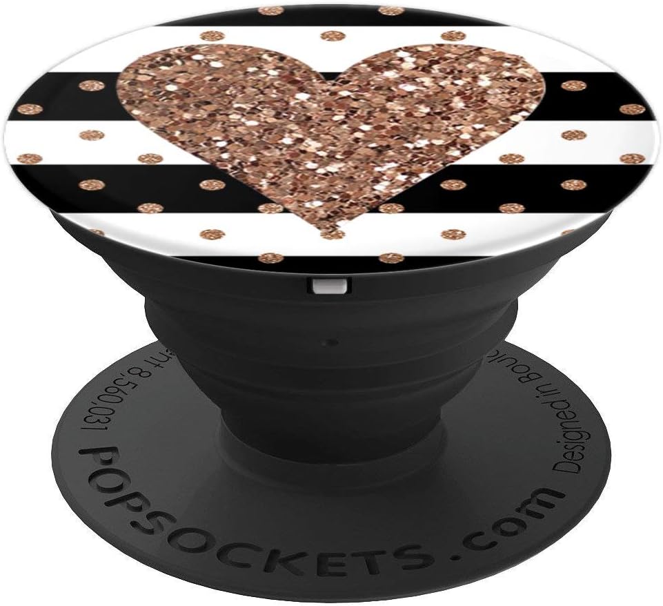 White Black Stripes Golden Heart Expanding Phone Pop Socket