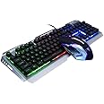 Wired Gaming Keyboard and Mouse Combo,RGB Raibow Lighted LED Backlit & Metallic Frame,Color Changing,Adjustable Breath Backlight,Full Size 104 Keys,for Xbox PS4 Xbox One Desktop Gamer