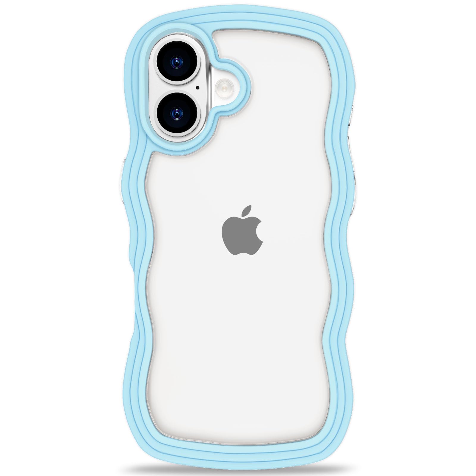Anuck for iPhone 16 Plus Case Wavy Edge Clear Back Design, Anti-Slip Grip Cute Wave Curly Frame Shape Shockproof Soft TPU & Hard Bumper Protective Phone Case Cover for Women Girls, Dark Blue