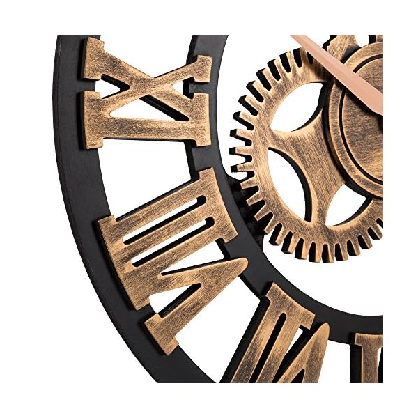 Industrial Wood Vintage Bronze Gear Wall Clock Roman Steampunk