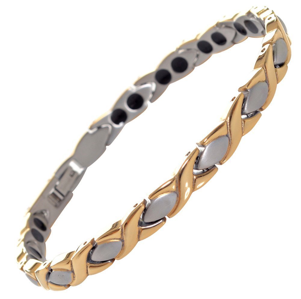 Titanium Hugs & Kisses Magnetic Bracelet in a Silver and Gold Finish - Extra Strong Magnets