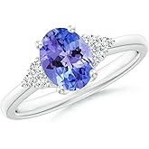 Angara Natural Tanzanite Promise Ring for Women | Solitaire Oval Tanzanite and Diamond Promise Ring in 14K Solid Gold/Platinum | December Birthday, Anniversary, Gemstone Jewellery Gift