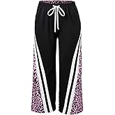 BEAUDRM Women's Plus Size Striped Track Pants Y2K Leopard Drawstring Waist Wide Leg Baggy Sweatpants