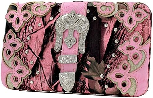 Lunar Lily Western Clutch Flat Checkbook Frame Wallet Clutch (Pink Buckle Camo)