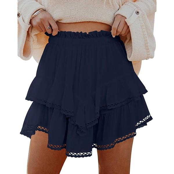 Aoudery Flowy Shorts for Women Casual Boho Ruffle Tiered