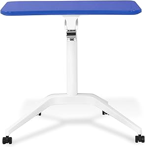 Unique Furniture Workpad Height Adjustable Laptop Cart Mobile Desk, with Blue Top
