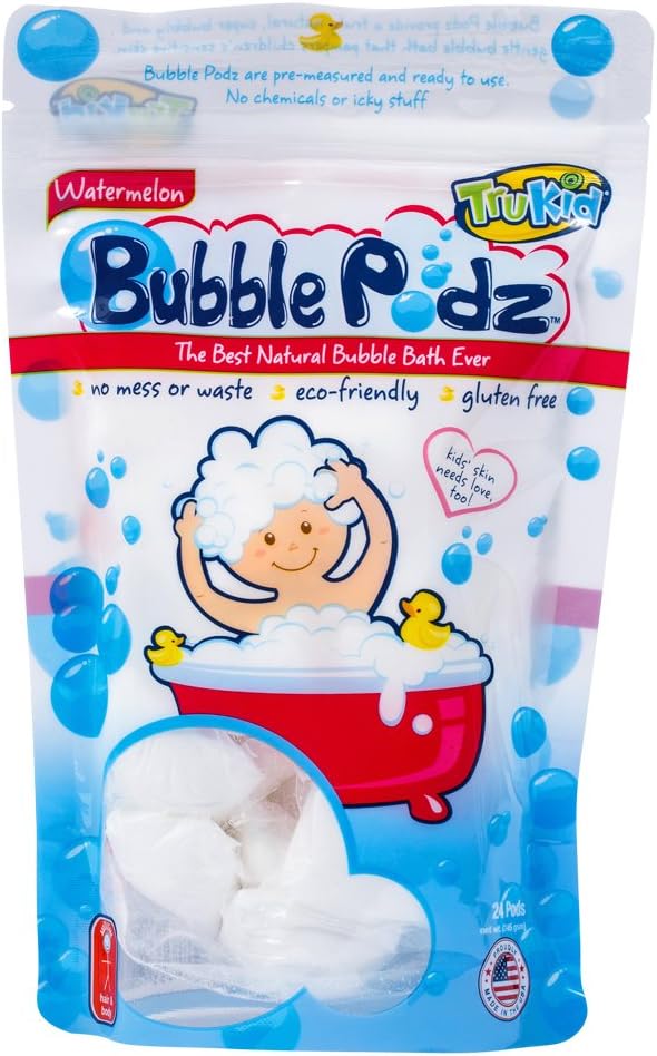 TruKid Bubble Podz, Natural Bubble Bath for senstive skin, Watermelon Scent, 24 count