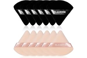 BLAAROOM 12 Pieces Velour Pure Cotton Powder Puff Face Makeup Triangle Powder Puffs for Loose Powder Wet Dry Cosmetic Foundation Beauty Sponge Makeup Tools -Black & Nude