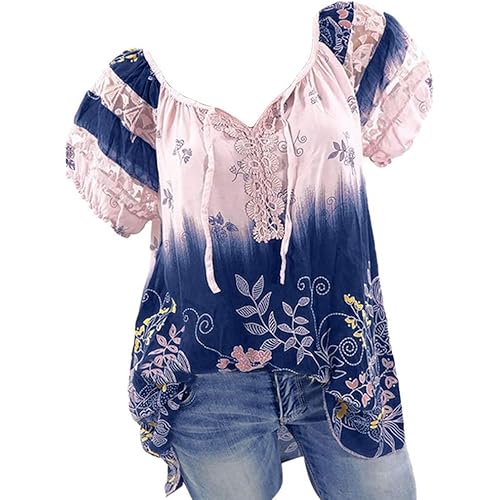 Tops for Women Summer,Blouse Shirts Floral Print V Neck Button Pocket Short Sleeve Summer Vintage Elegant Casual Tops