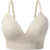 Kniffi Womens V Neck Wireless Bra Ribbed Seamless Bralette Padded Everyday Bras