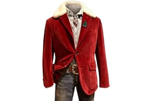 Men's Christmas Corduroy Blazer Holiday Party Ugly Xmas Print Vintage Business Office Jacket with Pockets Open Front