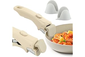 HKZTUY Detachable Pan Handle & Silicone Mitts – Heat-Safe, 1-Second Attach, Space-Saving, Fits Most Cookware | Ease Daily Cooking/Meal Prep for Home Chefs – Tidy Kitchen & Safe Handling