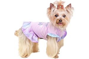Yikeyo Dog Clothes Girl Dog Dress Small Dogs Puppy Dresses Pet Dress Shirt Female Yorkie Chihuahua Cat Apparel Birthday Party Costume Mermaid Princess Outfit(Purple，XL)