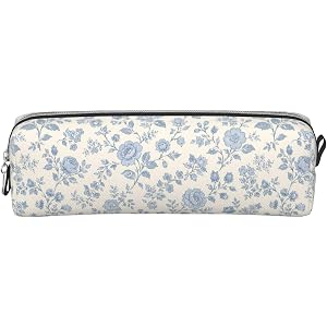 BEIQIEMWONG Blue Flower Aesthetic Cosmetic Bag Multipurpose Pencil Case Zipper Pouch Portable Makeup Organizer For Travel Dai