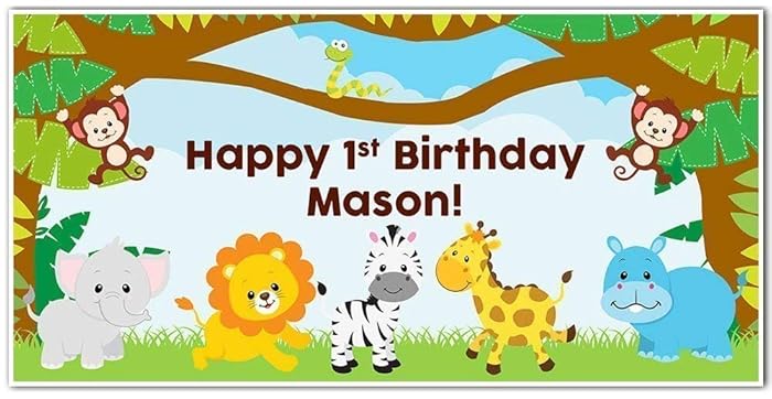 Amazon Com Jungle Zoo Baby Animals Birthday Banner Party Decoration