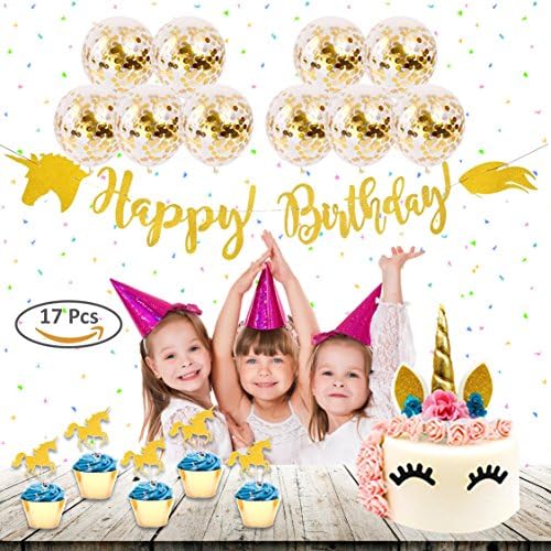 Unicorn Party Supplies, Birthday Decorations Kit, Banner, Confetti Balloons, Cup Cake Toppers, Cake Topper
