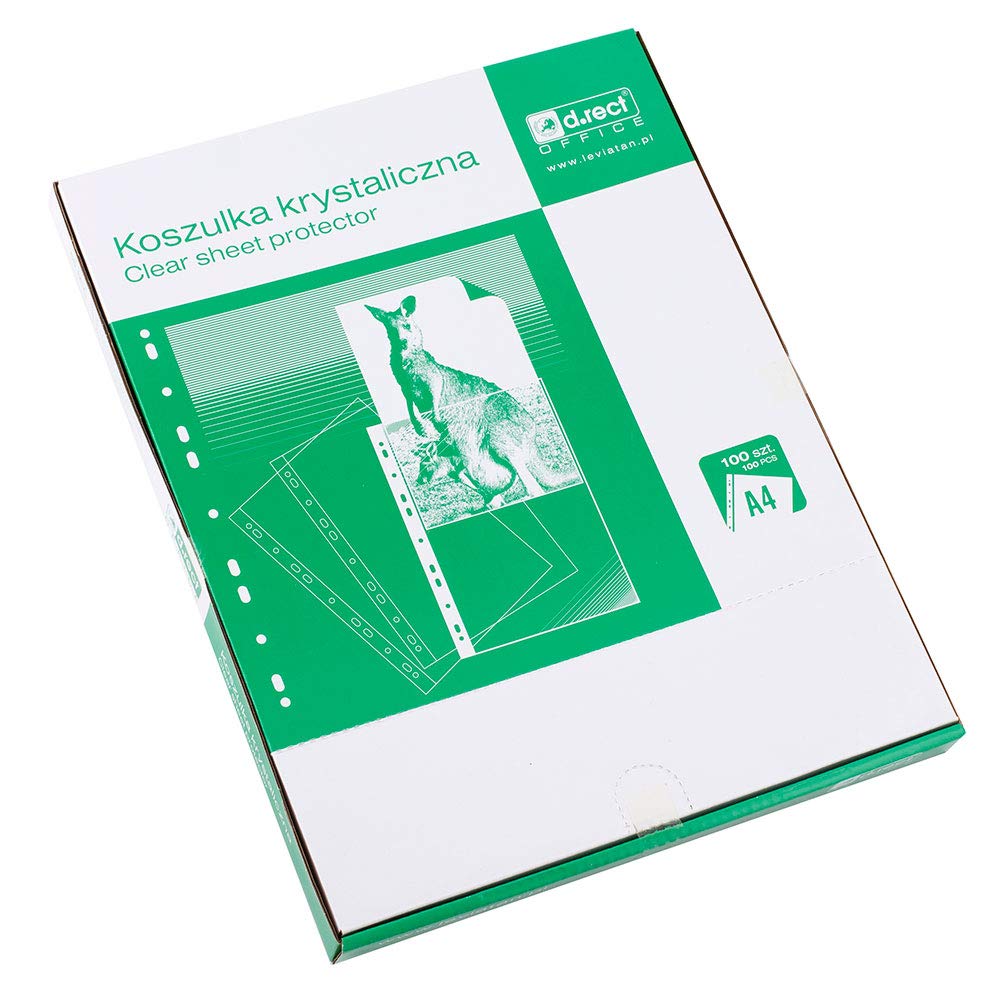 D.RECT | Perforated Pockets | A4 Size | 55 Micron | Package of 100 Units | Clear Perforated | Smooth | Polypropylene Pockets | Quality Punched Pockets | Cardboard Packaging