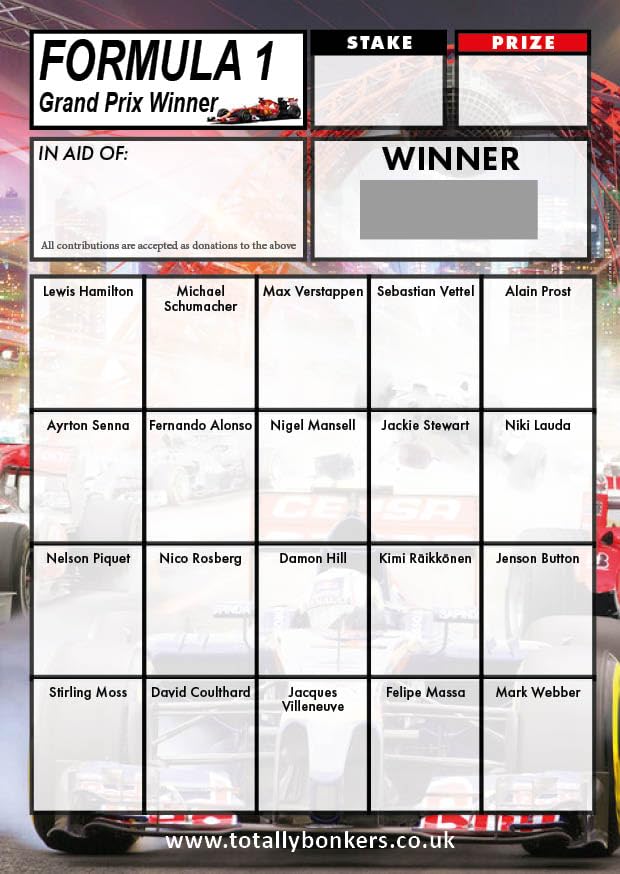 Totally Bonkers - Formula One Fundraising Scratch Cards - 20 Square - A6 (148x105mm) -10 Pack - TB0039 - Blind Card