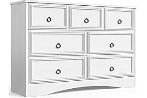 LGHM Modern 7 Drawer Dresser, Dressers for Bedroom, Chest of Drawers Closet Organizers and Storage Clothes - Easy Pulls Handle, Textured Borders Living Room, Hallway, White