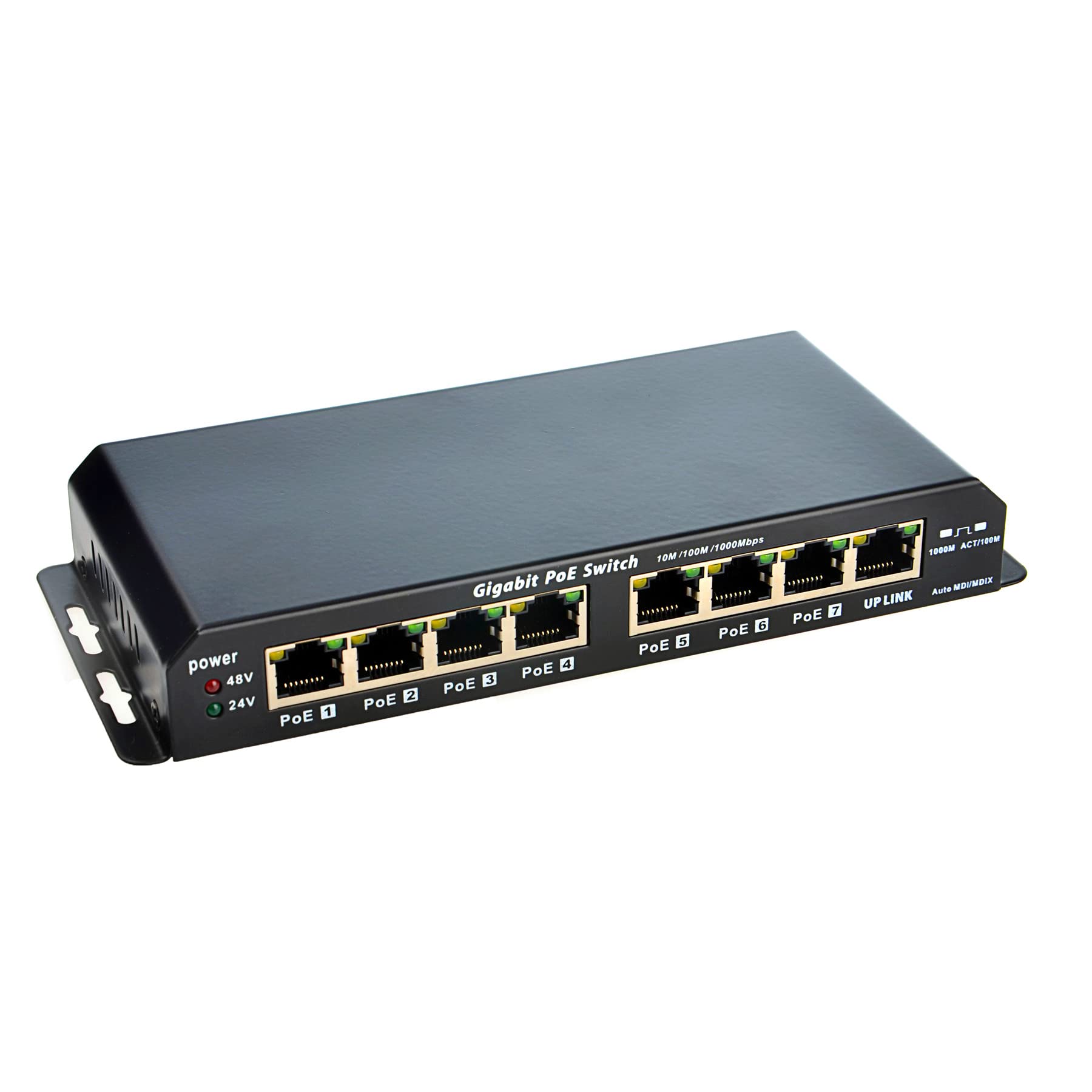 GPOES-8-7 Gigabit Network Switch - 8 Port PoE Switch Unmanaged/Home Network Hub - Ethernet Switch 8 Port with 7 Passive PoE & 1 Uplink Port, Gigabit Data Rate, Rack/Wall Mount Socket, Plug & Play