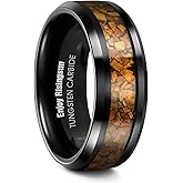 Enjoy Risingsun Mens Tungsten Tiger Eye Wedding Bands Rings, Blcak Beveled Edge Engagement rings Promise Ring for Women Men,8mm Width, Comfort Fit Size 8-12