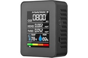 LYFDUW Prefessionall Indoor Air Quality Monitor, 5 in 1 Portable Smartair Quality Tester for CO2 | TVOC | HCHO | Temp | Hum for Home Cars Plants and Pets So On (Black)