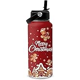 CTATDIOP 32oz Gingerbread Water Bottle with Straw - Merry Christmas Birthday Gifts for Women - Gingerbread Themed Tumbler - Cute Gingerbreads Stainless Steel Coffee Cup for Sports, Gym, Travel, School