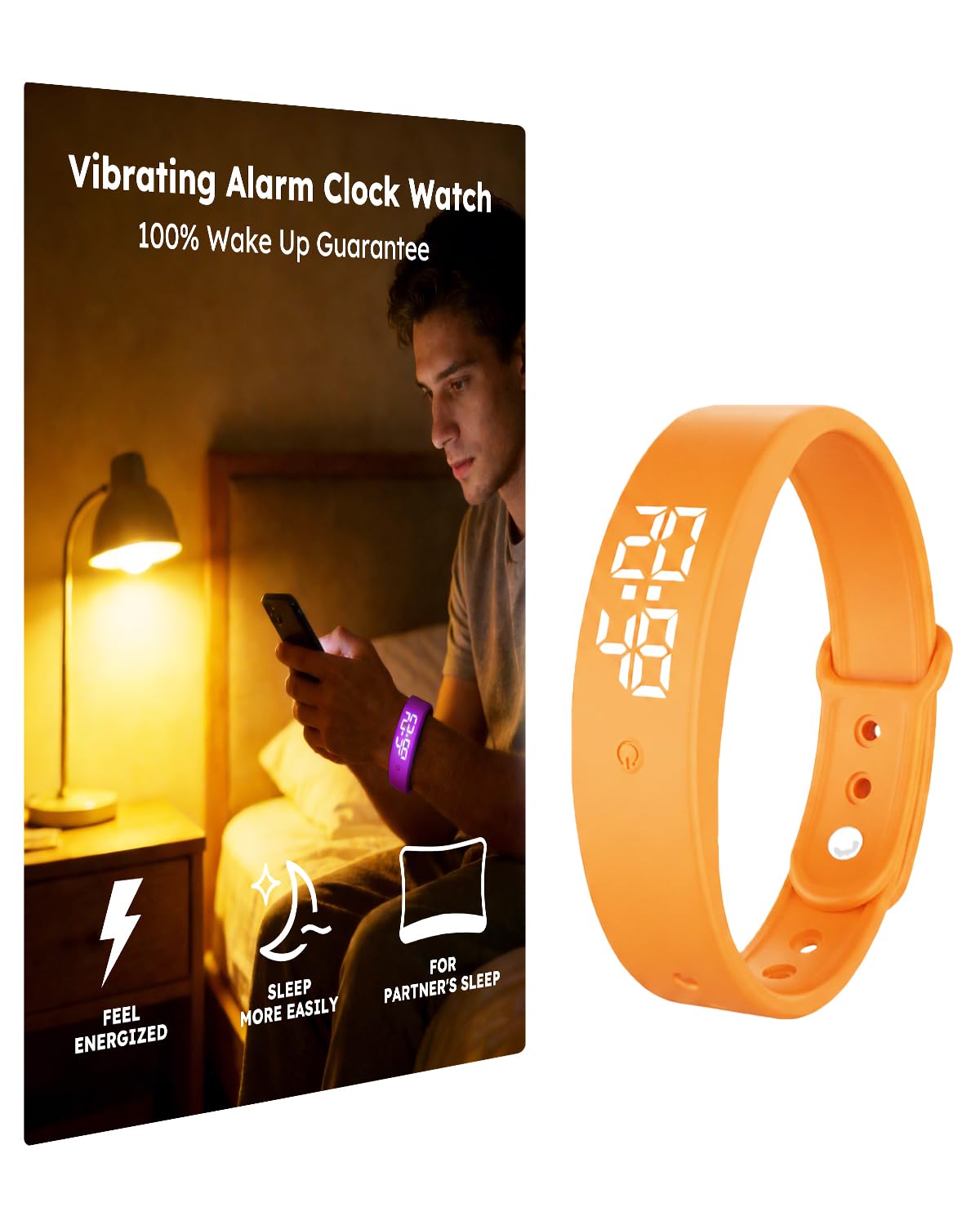 RITHEM Vibrating Alarm Clock Watch for Heavy Sleepers, Silent Wake Up Bracelet & Smart Wristband, Wearable Vibration Wrist Alarm, Non-Audible Sleep Wristband for Men & Women(Purple)
