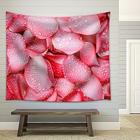 The Fresh Red Rose Petal Background with Water Rain Drop - Fabric Wall Tapestry Home Decor - 51x60 inches